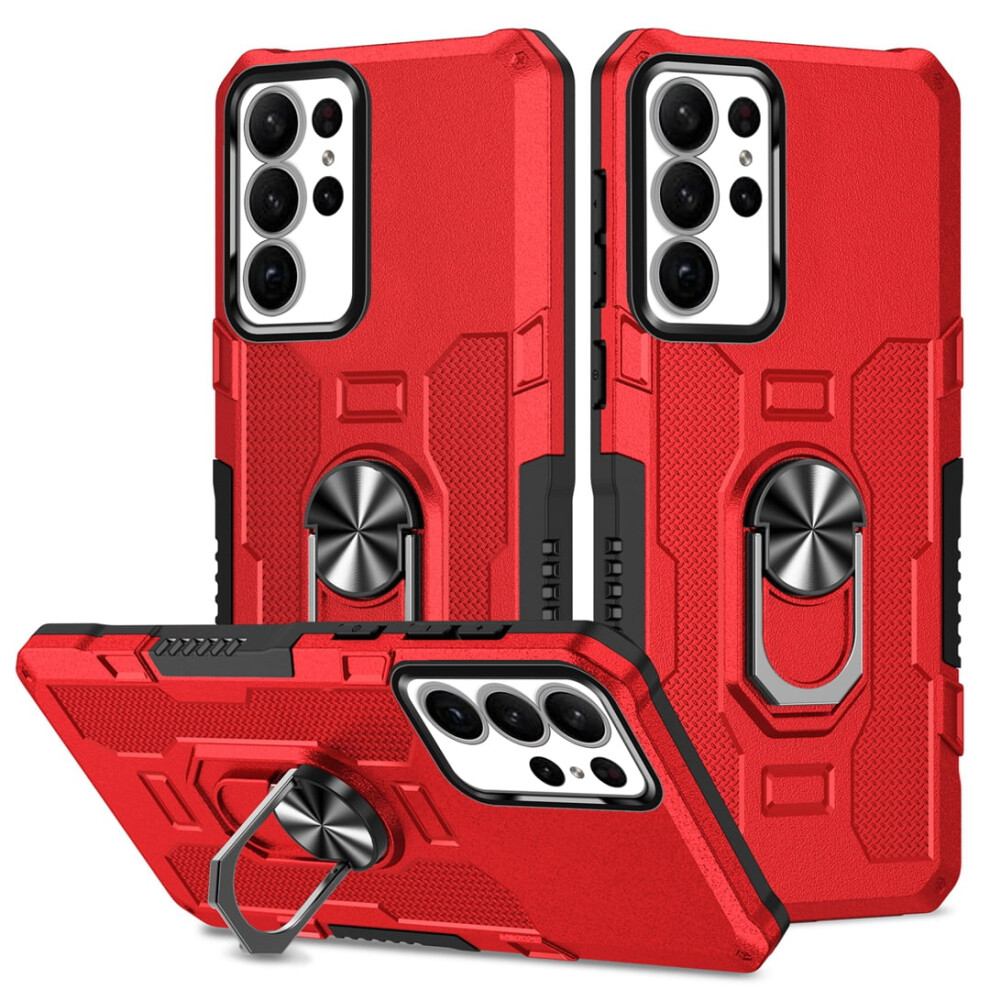 Rugged Defender Case For Samsung Galaxy A55 5G (6.6") – Ring Holder, Kickstand, Anti-Fingerprint, Non-Slip, Anti-Drop | Compatible With Samsung Red 9340959396955