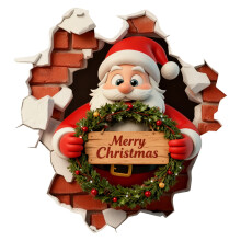 Stickers muraux de Noël 3D : Bonhomme de neige, pingouin, Père Noël sortant d’un mur – Autocollants repositionnables pour fenêtres,