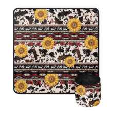 Aztec Tribal Sunflower Sewing Machine Pad with Cow Print & Removable Storage Pockets – Compatible with All Sewing Machines