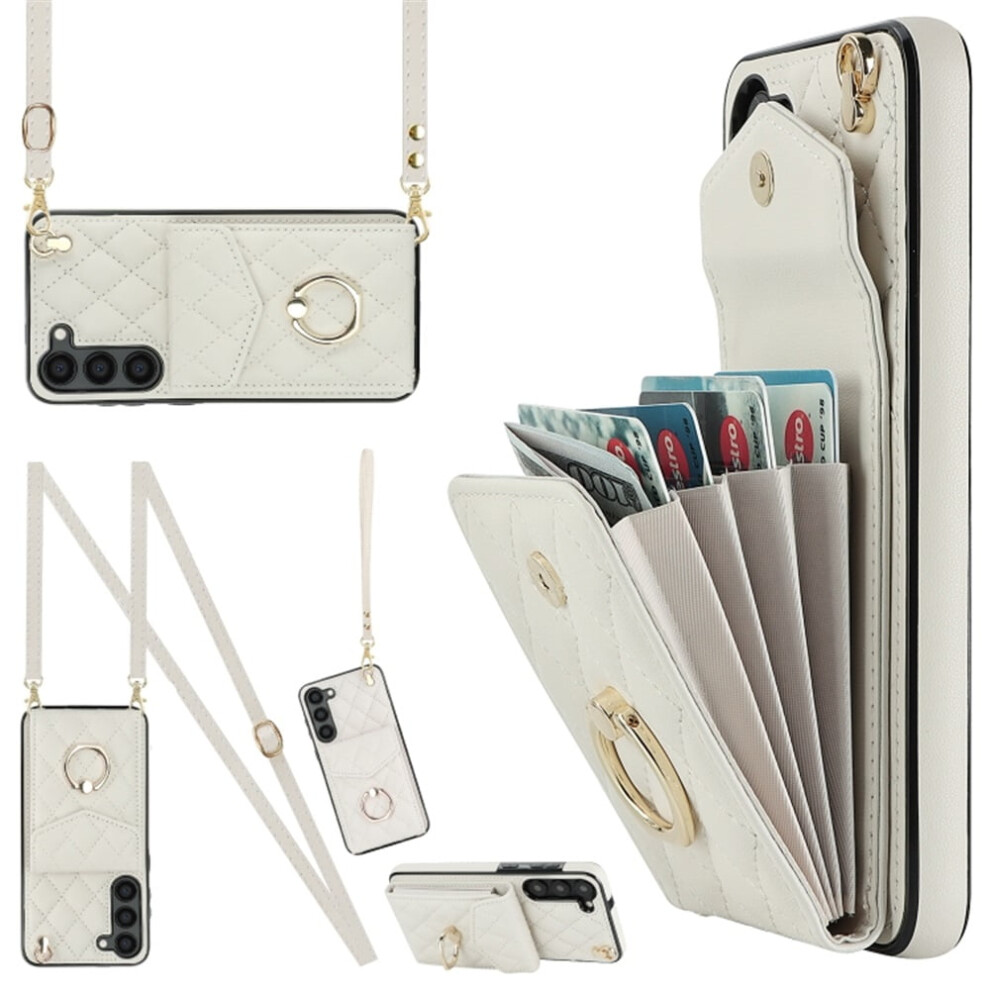 Premium Pu Leather Wallet Case For Samsung Galaxy S22+ 5G Â Rfid Shielding, Adjustable Ring, Detachable Crossbody & Wrist Strap, White 9340959397471
