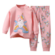 Zweiteiliger Pyjama für Jungen und Mädchen mit Cartoon-Print, Kleinkinder-Pyjama, Baumwoll-Langarmshirt, Hose, Schlafanzug-Outfit, Hellrosa, 3-4