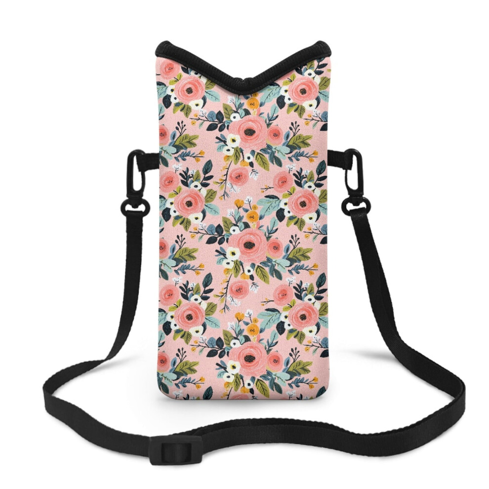 Neoprene Phone Bag Sleeve, Shockproof Pouch With Adjustable Crossbody Strap & Hook Loop Fastener, 4X8", Flower Â Compatible With Iphone/Android Pink 9340959396566