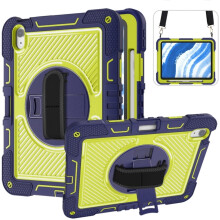 Husă rezistentă la șocuri pentru iPad A16 11/10, silicon anti-cădere + PC, mâner rotativ la 360 cu suport și curea de umăr, galbenă