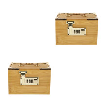 2Pcs Light Brown Wooden Treasure Box with Password Lock Storage Case