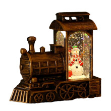 Christmas Train Snow Globe, Lighted-up Battery Operated Glittering Lantern for Christmas Table Centerpiece Decoration and Gift- Snowman