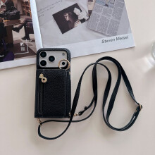 Capa carteira 3 em 1 para iPhone 17 Pro Max, em couro PU com alça de ombro, design dobrável em três partes, compartimento para dinheiro e visor