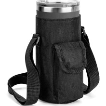 Tumbler Carrier with Strap Compatible with YETI Rambler 20oz, IRONFLASK 2.0 20/24oz – Black Sling Bag w/ Pocket