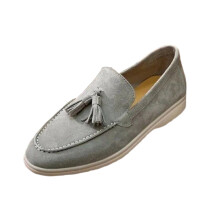 Mocassini da donna Willtoo in camoscio con nappine – Scarpe eleganti slip-on per il tempo libero – Alla moda e comode, colore grigio