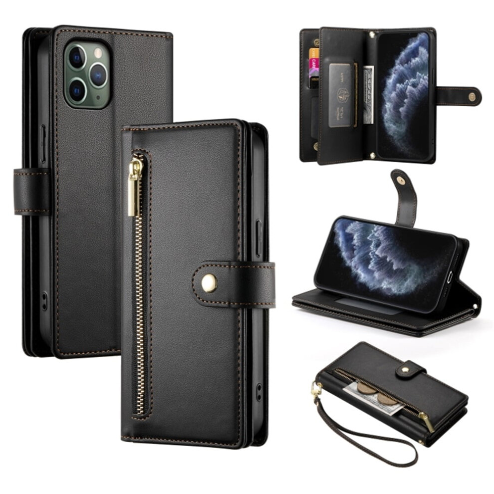 Iphone 11 Pro 5.8" Wallet Case Â Leather, Multi-Card Slots, Zipper Pocket, Lanyard Strap, Â Compatible With Iphone 11 Pro Black 9193271096795