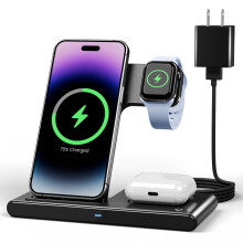 3-i-1 trådlöst laddningsställ kompatibelt med iPhone 16–11, Apple Watch (Ultra/SE/Alla serier), AirPods 2–4 och Pro