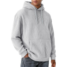 Sweat-shirt à capuche rayé uni pour homme, manches longues - Pull décontracté en coton avec cordon de serrage - Blanc - Taille M