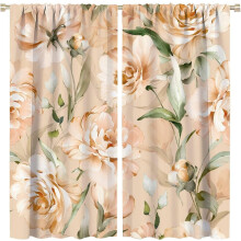 Watercolor Flower Curtains Orange Floral Green Leaves