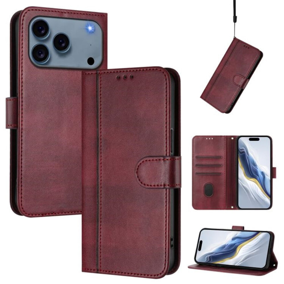 Iphone 17 Pro Max 6.9" Wallet Case Â Flip Leather Tpu, Card Holder, Wrist Strap, Shockproof, (Compatible With Iphone 17 Pro Max) Red 9193271095231