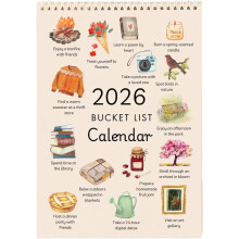 Calendario della lista dei desideri 2026, calendario mensile con acquerelli artistici, promemoria da scrivania.