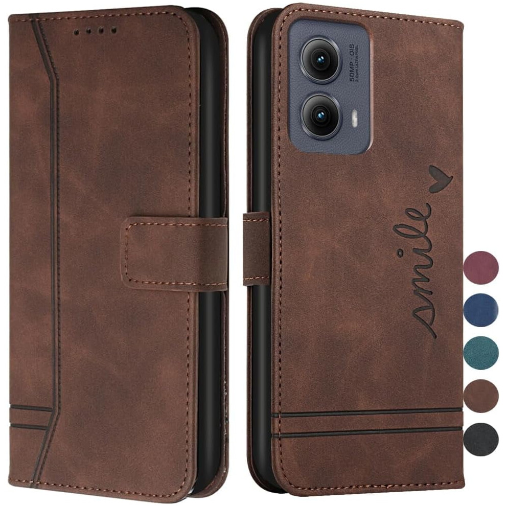 Moto Edge 2024 5G Case Â Pu Leather Wallet Flip Case With Card Holder, Kickstand, Magnetic Clasp & Shockproof Protection (Brown) Brown 9193271096641