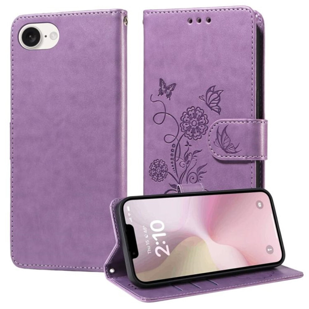 Iphone 16E Embossed Butterfly Flower Flip Case Purple 9122141653868