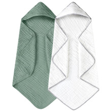Lot de 2 serviettes de bain à capuche pour bébé, 100 % coton mousseline, 81 x 81 cm, douces et absorbantes pour les nouveau-nés, les nourrissons