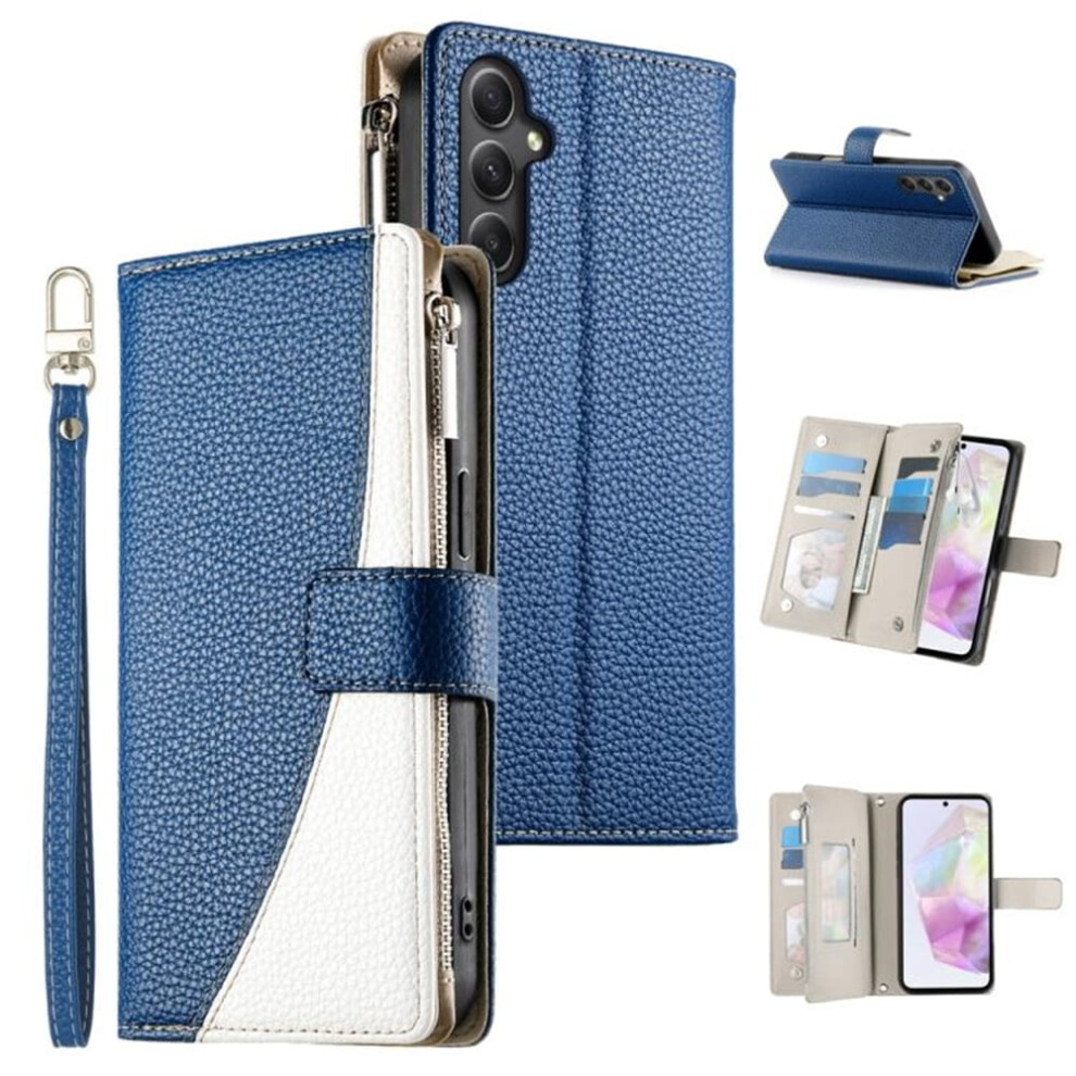Compatible With Samsung Galaxy A35 5G 6.6" Pu Leather Flip Wallet Case Â Multi-Card Slots, Magnetic Closure, Hanging Rope, Dark Blue 9193271097624