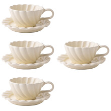 4Sets White Ceramic Water Cup Handle Coffee Mug Home Accessory