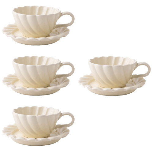 4Sets White Ceramic Water Cup Handle Coffee Mug Home Accessory