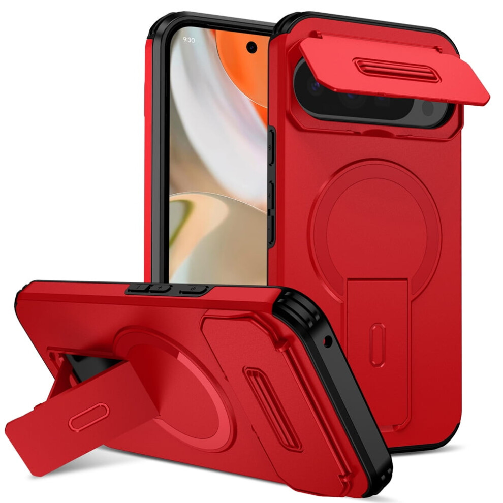 Google Pixel 10 Pro Xl 6.8" Case With Fold Holder, Magsafe Charging, Sliding Camera Cover, Shockproof & Dropproof Â Red 9327961743359
