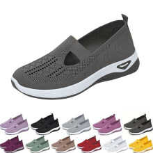Willtoo Orthopedic Slip-On Walking Shoes for Women – Comfortable, Embroidered, Arch Support, Wide Width, Dark Gray 8W