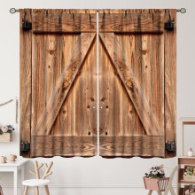 Rustic Farmhouse Barn Door Curtains, Blue Grey Wooden Plank Design, Rod Pocket, 2 Panels 52x84 Inch, Compatible with Standard Rods