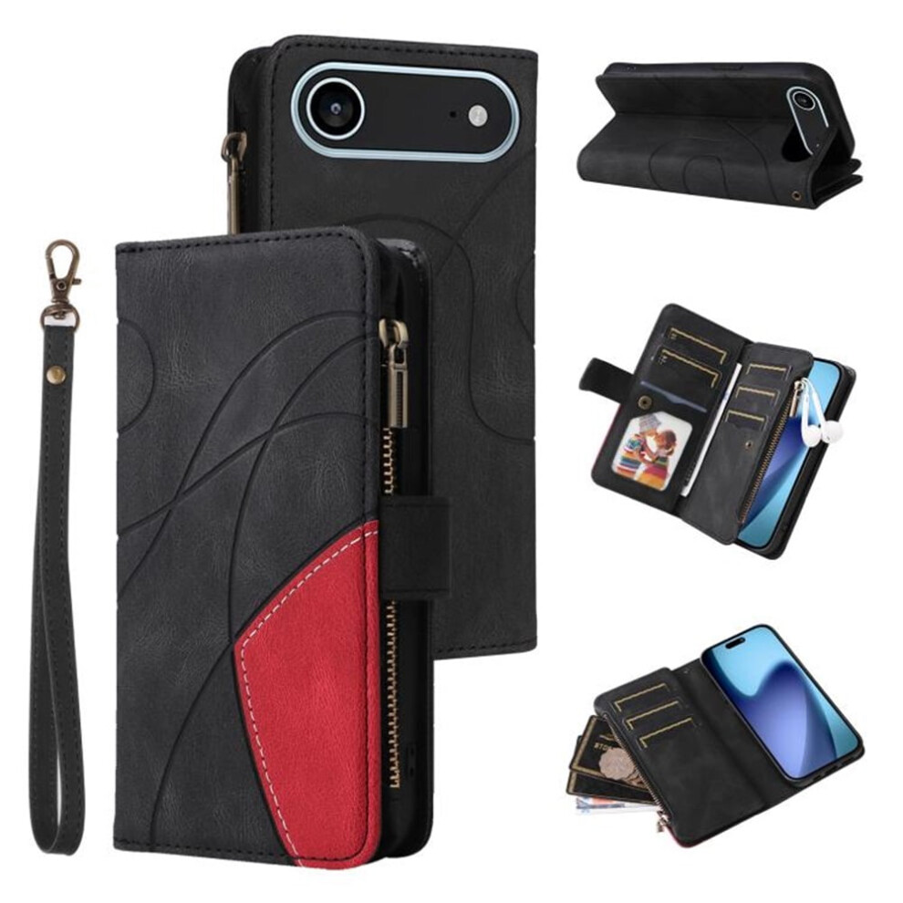 Iphone Air Wallet Case With 9-Card Holder, Zipper Pocket & Magnetic Closure Â Pu Leather Folio With Wrist Strap, For Iphone Air 6.5" Black 9327961739666