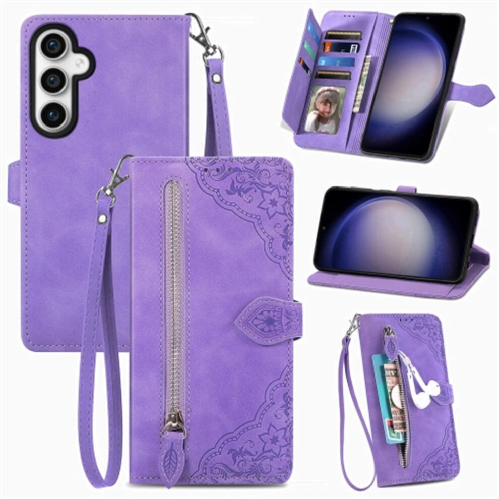 Compatible With Samsung Galaxy S23 Fe 5G Case Â Pu Leather Magnetic Flip Wallet With Lanyard, Zipper Card Holder & Wristlet 9353595653139