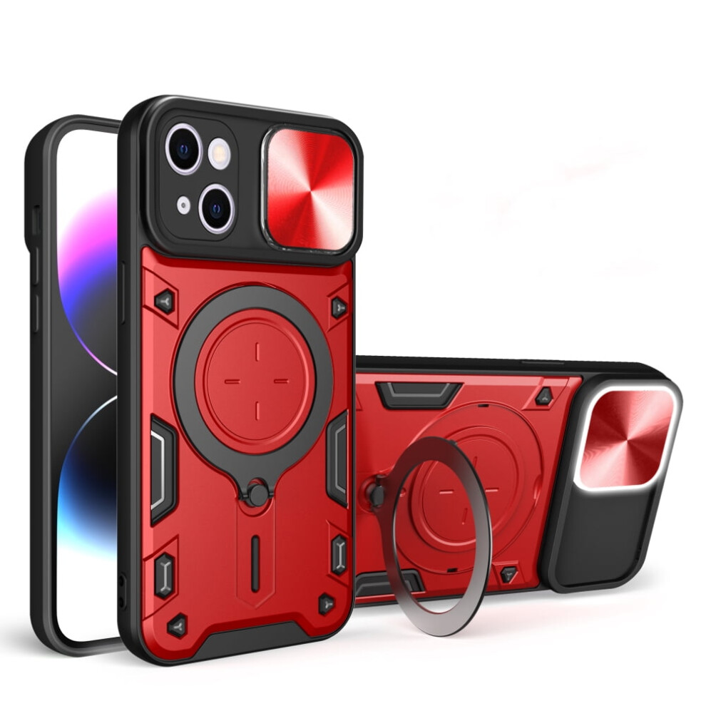 Heavy Duty Case For Iphone 13 Pro 6.1", Magnetic Car Mount, Sliding Lens Cover, Rugged Pc+Tpu Shockproof Case, Red 9353595653153