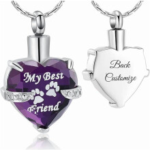 Crystal Heart Urn Necklace for Ashes Pet Paw Print Heart Cremation Jewelry - My Best Friend Pawprint Memorial Urn Necklace for Cat / Dog