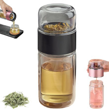 Portable 3-in-1 Smart Tea Maker, Double Wall Glass Travel Mug with Stainless Steel Filter, Leakproof for Loose Leaf Infusions and Fruit Infused