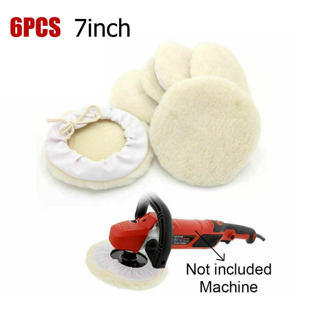 6Pcs 7Inch Car Lambs Wool Bonnet Buffing Wheel Pad Buffer Polishing Polisher Pad 9353595654259