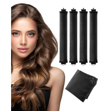 Heatless Curls Overnight Hair Curler - 4 Pcs Curling Rod to Sleep In, Velvet Hair Rollers with Satin Hair Scarf