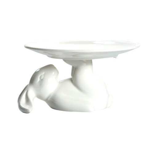 Easter Bunny Cupcake Stand, 6-inch Ceramic Dessert Plate with Raised Edge – Compatible with Easter Decor
