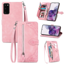 Compatible with Samsung Galaxy S20 5G 6.2" PU Leather Magnetic Flip Wallet Case with Lanyard, Wristlet & Zipper Card Holder