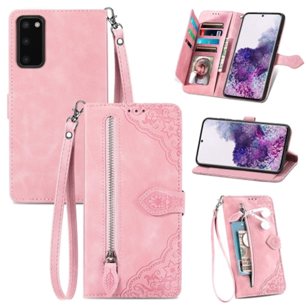 Compatible With Samsung Galaxy S20 5G 6.2" Pu Leather Magnetic Flip Wallet Case With Lanyard, Wristlet & Zipper Card Holder 9353595654624