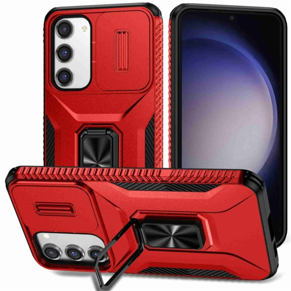 Slim Fit Shockproof Hybrid Case For Samsung Galaxy S23 Plus 5GâMilitary-Grade, Slide Camera Cover & Rotating Ring Kickstand, Red 9353595654327