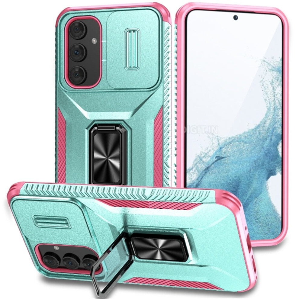 Slim Fit Shockproof Hybrid Case For Samsung Galaxy A54 5GâSlide Camera Cover, Rotated Ring Kickstand, Military-Grade, Grey Green Green,Grey 9353595655805