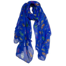 (Blue) Colourful Skull Print Lightweight Scarf