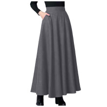 Gonna lunga maxi da donna a vita alta, svasata, con tasche, grigia, taglia XL, lunghezza alla caviglia.