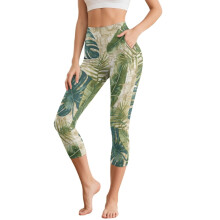Monstera bedrukte yogabroek voor dames, capri legging met hoge taille, sportieve workout legging met zakken, XS