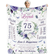 Flanellfödelsedagsfilt Lättviktig Vit 75-årsideal 75-årspresent till kvinnor Mormor Mamma Syster Fru Vän Moster (30*40 tum)