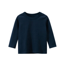 Camisetas infantis de manga comprida com gola redonda para outono/inverno, modelo básico, cor azul marinho, tamanho 2-3 anos.