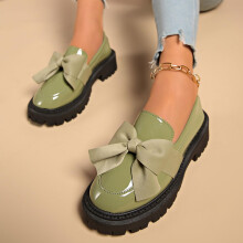 Mocassini da donna Willtoo in pelle con fiocco e plateau, suola spessa, modello slip-on, verde militare, adatti sia per l'ufficio che per il tempo