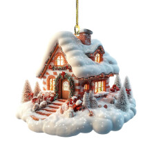 Ciondolo a forma di casa sull'albero di Natale, ornamento natalizio rustico, decorazione 2D a forma di pupazzo di neve in acrilico per uso