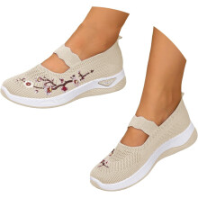 Willtoo2025Ortopediska skor för kvinnor, breda, andningsbara slip-on sneakers, halkfria sjuksköterskeskor med stöd för hålfoten – Beige 7.5W