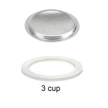 Guarnizione e filtro di ricambio per caffettiera espresso da piano cottura da 3 tazze, colore argento.