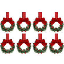 8 st julkransar till köksskåp med röda bär och band 9,5 cm minijulkrans, liten köksdekoration för fönster och dörrar (röd, 8)