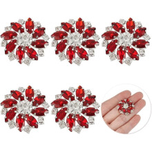 Lot de 6 boutons à coudre en alliage rouge/argenté, ornés de strass et de fleurs, à dos plat et à un trou. Motif flocon de neige.